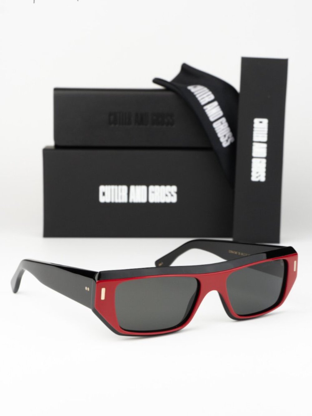 Cutler and Gross Women Sunglasses Black Red Rectangle CGSN1367 003 NEW AUTHENTIC